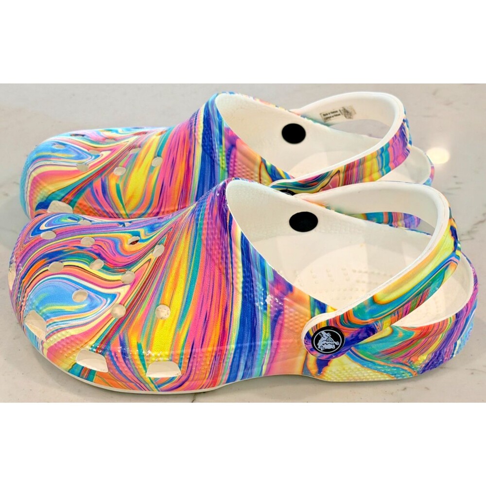 Crocs Classic Clogs Womens 7 Mens 5 Tie Dye Multi-Color Slip On Shoes